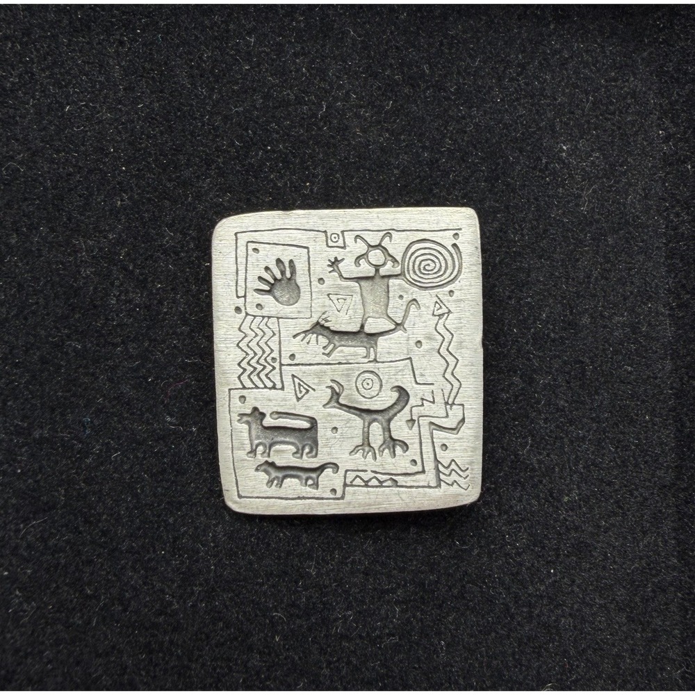 Vintage Urban Fetishes Southwest Tribal Alice Seely Pin Brooch Pewter Signed